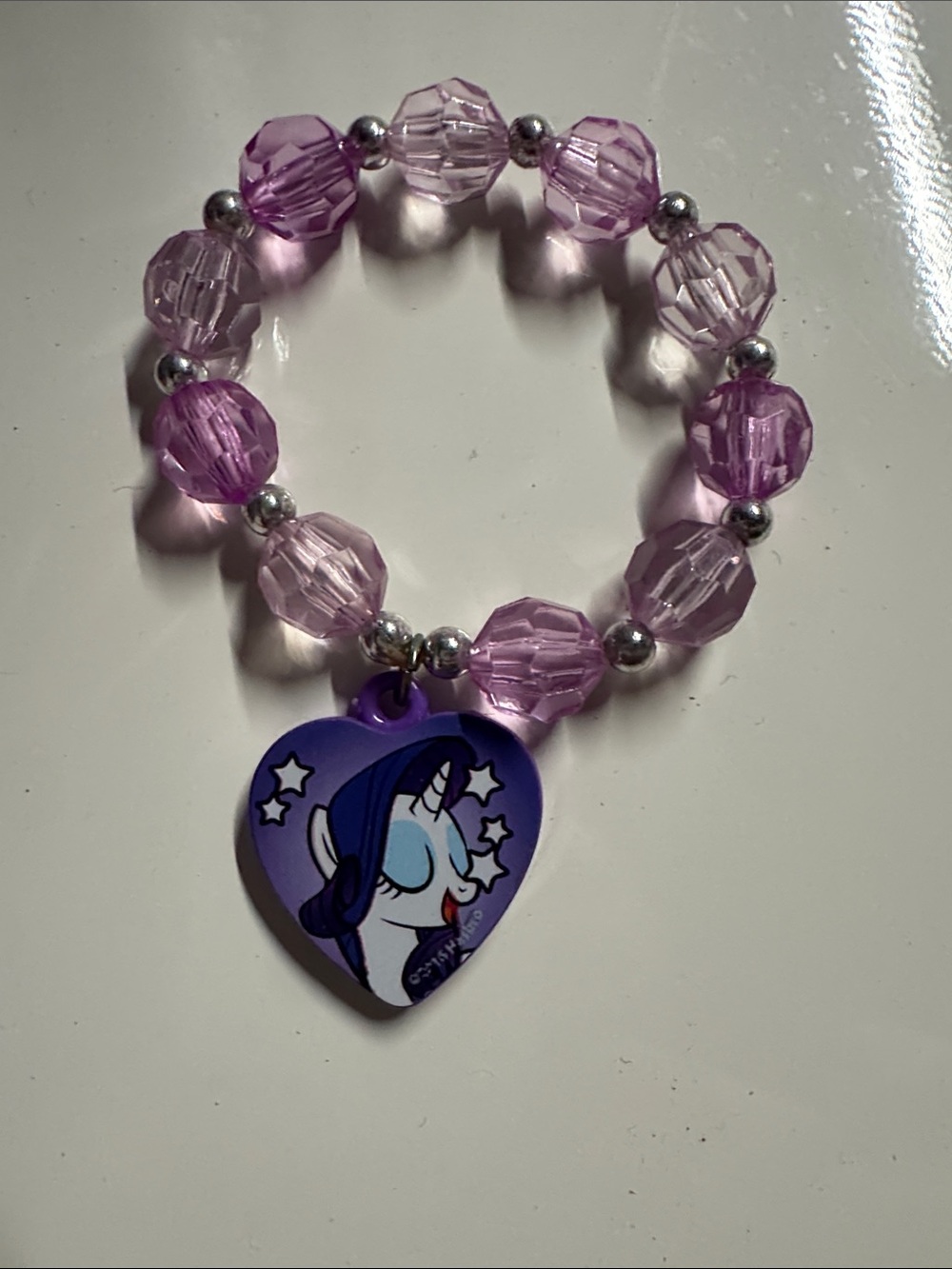 My Little Pony Purple Beaded Stretch Bracelet with Heart Unicorn Charm